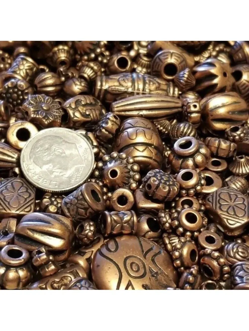 100 Carved Copper Acrylic Beads Mix